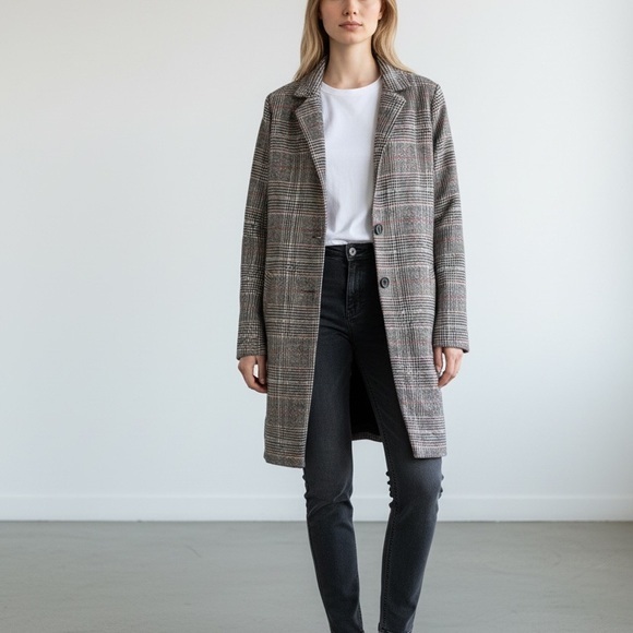 Jackets & Blazers - Grey plaid print coat
